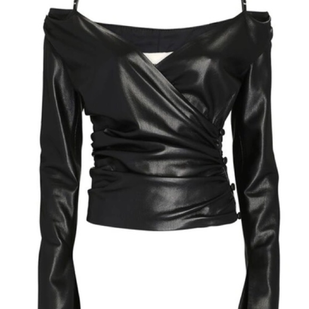 Nanushka Black Faux Leather Wrap Top